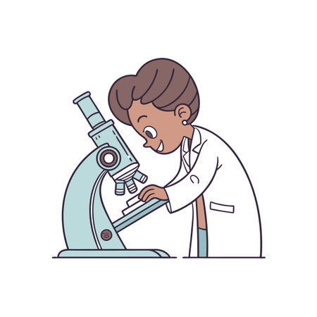 Young scientist with microscope illustration in outline cartoon styleのイラスト素材