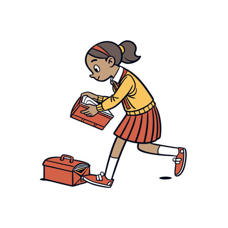 Cartoon girl dropping books from bag on the groundのイラスト素材
