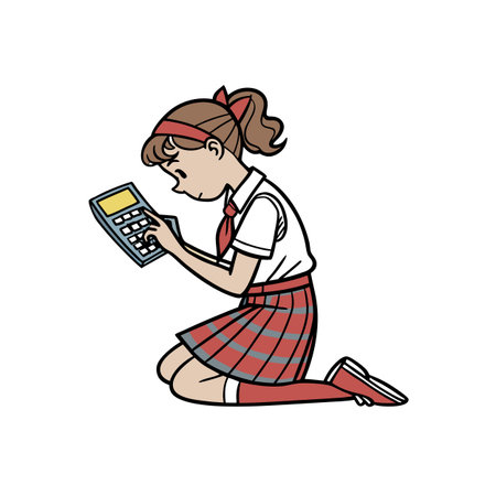 Student working with calculator in cartoon style illustrationのイラスト素材
