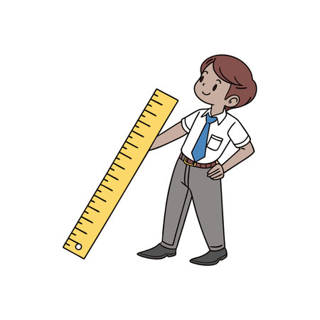 Cartoon student with ruler ready for learning, measurement dayのイラスト素材