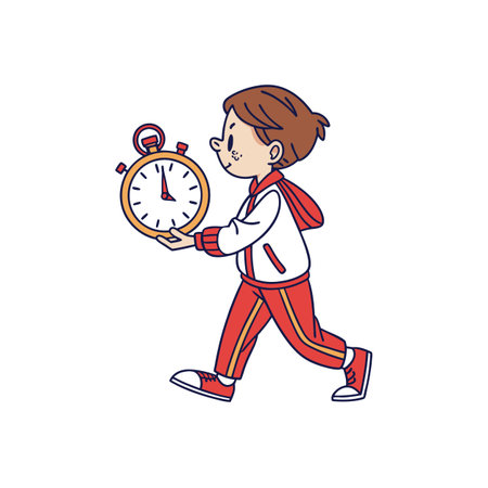 Boy in tracksuit holding a stopwatch, timing a raceのイラスト素材
