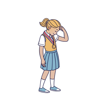 Girl with medal feeling sad, competition failure or regretのイラスト素材