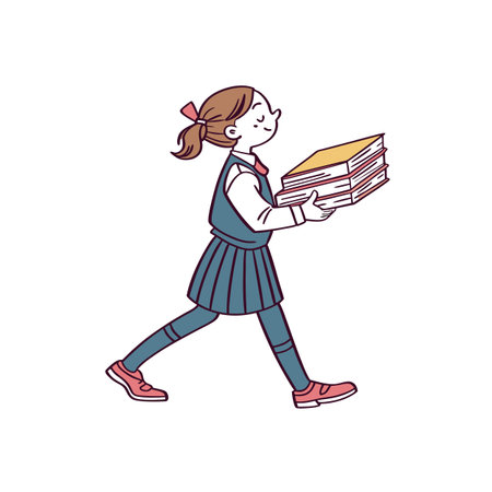 Illustration of schoolgirl carrying books walking to classのイラスト素材