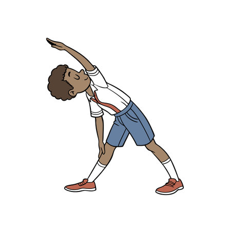 Boy in school uniform stretching during yoga class poseのイラスト素材