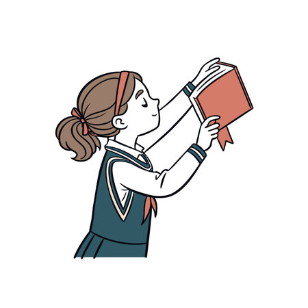 Girl in school uniform holding a book up highのイラスト素材