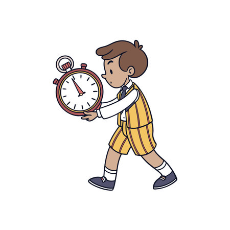 Boy carries a large stopwatch with focused expressionのイラスト素材