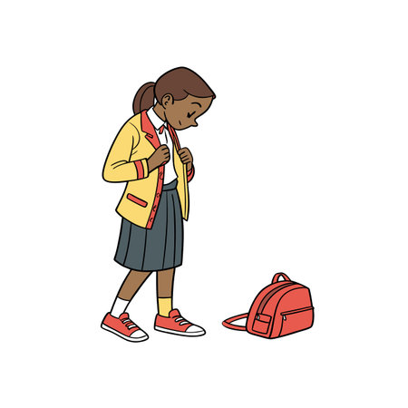 Girl in school uniform with a red backpackのイラスト素材
