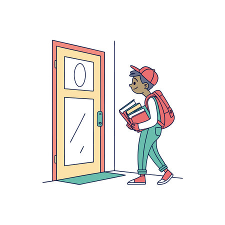 Student with books going to classroom in flat styleのイラスト素材