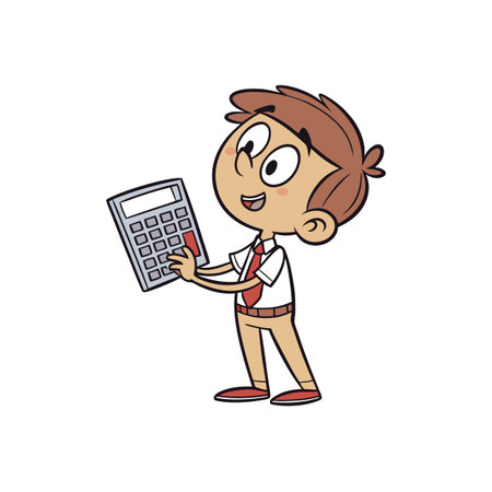 Cartoon boy holding calculator in school uniform standingのイラスト素材