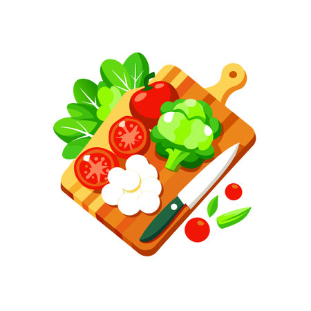 Fresh vegetables on a cutting board for healthy cookingのイラスト素材