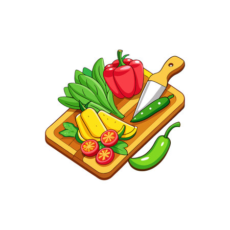 Fresh produce vector illustration of a kitchen cutting boardのイラスト素材