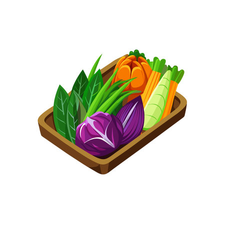 Tray filled with fresh vegetables for a healthy mealのイラスト素材