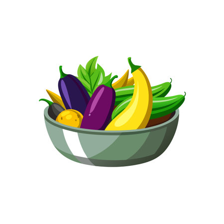 Vibrant Bowl of Fresh Vegetables and Fruits Illustrationのイラスト素材