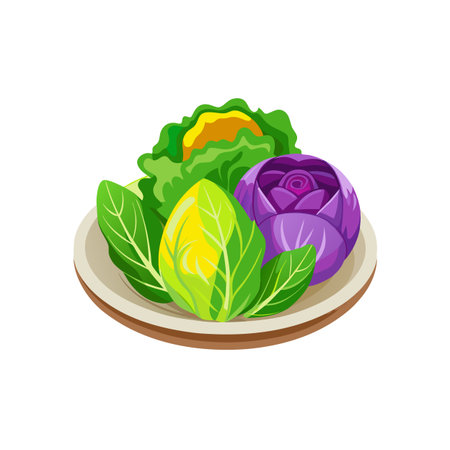 Colorful fresh vegetable assortment on a plate top viewのイラスト素材
