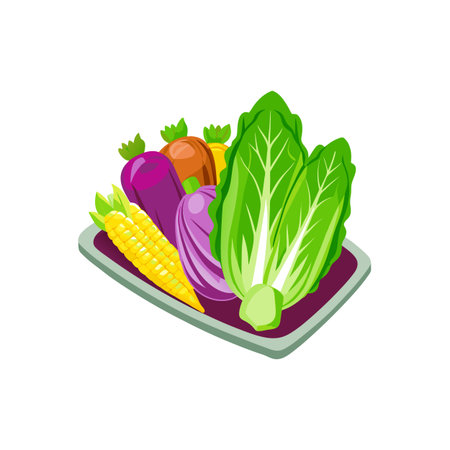 Fresh vegetables on tray isolated on white background illustrationのイラスト素材