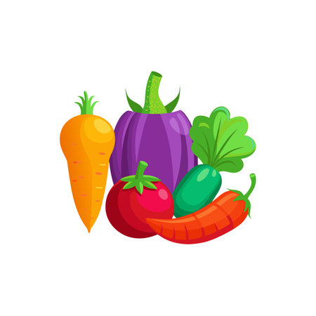 Colorful vector illustration of fresh organic vegetables assortmentのイラスト素材
