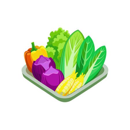 Colorful assortment of fresh vegetables on a white trayのイラスト素材