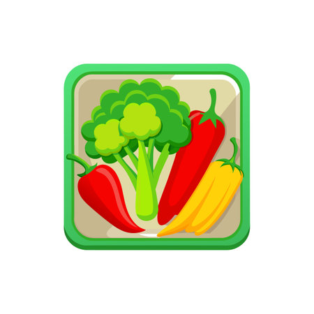 Colorful flat illustration of vegetables with broccoli and peppersのイラスト素材
