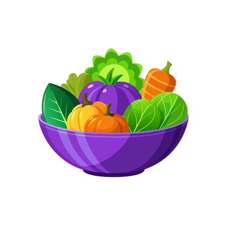 Bowl of mixed vegetables in bright cartoon style illustrationのイラスト素材