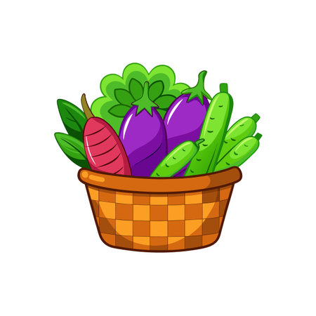 Illustration of fresh vegetables in an orange basketのイラスト素材