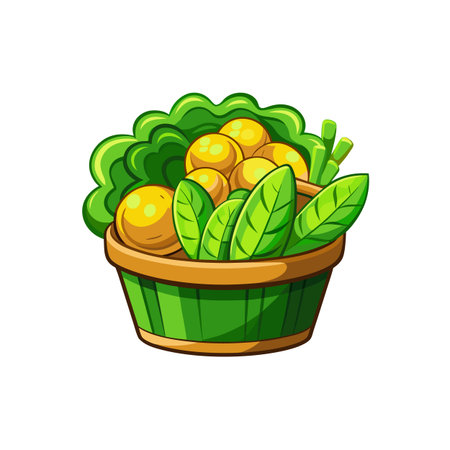 Fresh cartoon salad bowl illustration with various green vegetablesのイラスト素材
