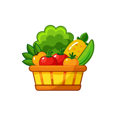 Basket of colorful fresh vegetables and fruits illustration vectorのイラスト素材