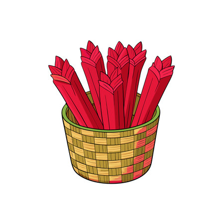 Vibrant rhubarb stalks arranged in woven basket illustrationのイラスト素材