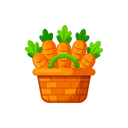 Basket full of fresh carrots illustration on white backgroundのイラスト素材