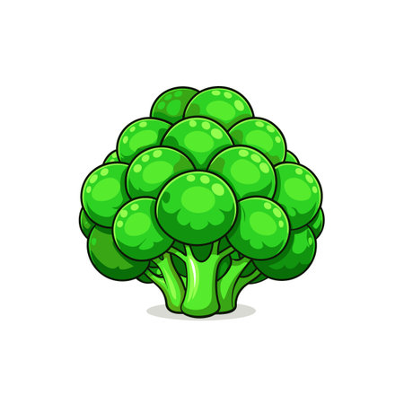 Bright Green Broccoli Head Isolated on White Background Cartoonのイラスト素材