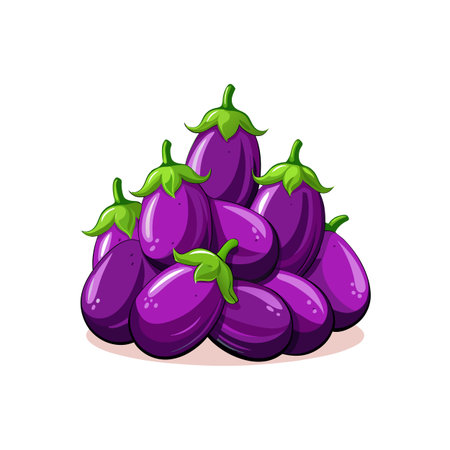 Cartoon illustration featuring a vibrant stack of fresh eggplantsのイラスト素材