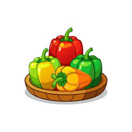 Colorful peppers in a bowl vector illustration still lifeのイラスト素材