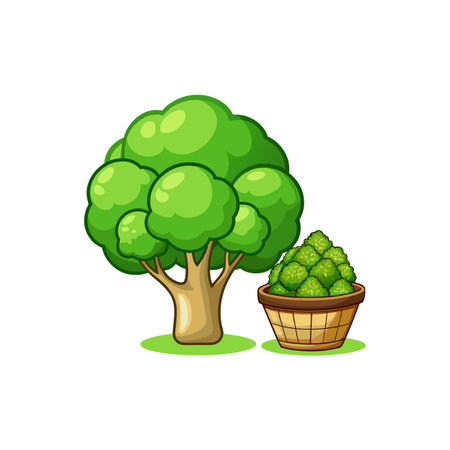 Cartoon Tree and Pot of Greenery Illustration on Whiteのイラスト素材
