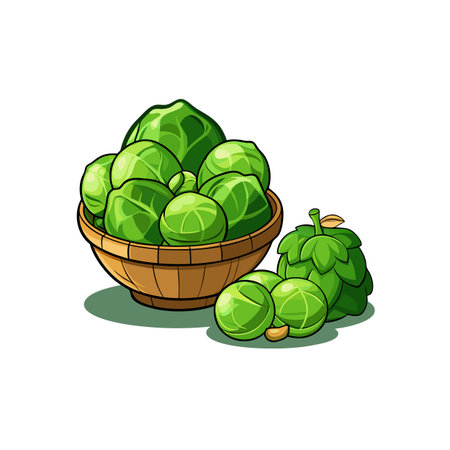 Illustration of fresh Brussels sprouts in a wooden bowlのイラスト素材