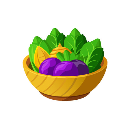 Colorful fruit and vegetable bowl flat vector illustrationのイラスト素材