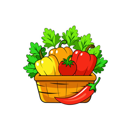 Fresh vegetables in a basket clip art illustrationのイラスト素材