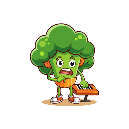 Still Broccoli Playing Piano Illustrationのイラスト素材