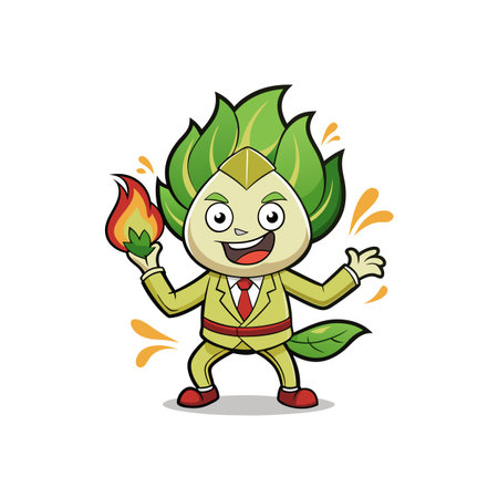 Strained Bok Choy Vegetable Fire Dancing Illustrationのイラスト素材