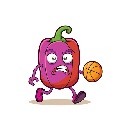 Sprightly Bell Pepper Vegetable Basketball Illustrationのイラスト素材