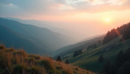 Majestic sunset in the mountains landscape. Carpathian, Ukraine, Europe. Beauty world.