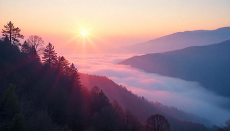 Sunrise in the Carpathian mountains. Ukraine, Europe.の写真素材