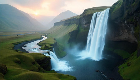 Skogafoss waterfall in Iceland, Europe. Beauty world.