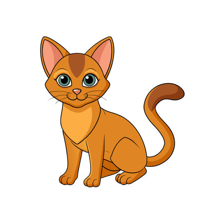 Cartoon Abyssinian cat sitting with a charming expressionのイラスト素材