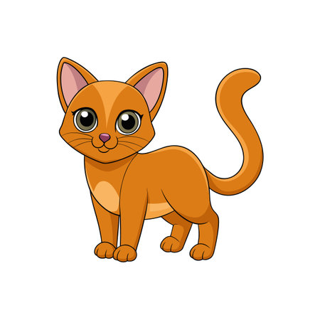Cartoon cute orange cat standing with big green eyesのイラスト素材