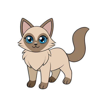 Stylized cartoon Siamese cat with blue eyes standing uprightのイラスト素材