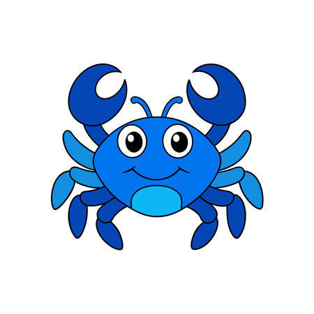 Cartoon crab illustration in blue shades on white backgroundのイラスト素材