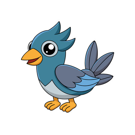 Cheerful cartoon bluebird stands happily on a white backgroundのイラスト素材