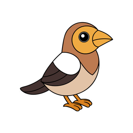Cute cartoon sparrow illustration standing on a white backgroundのイラスト素材