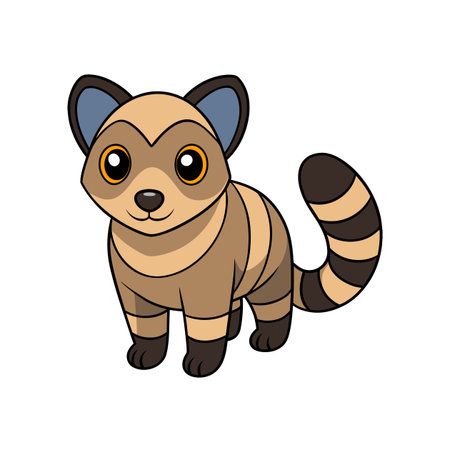 Cute cartoon ring tailed cat illustration on white backgroundのイラスト素材