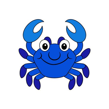 Cheerful blue crab cartoon illustration with smiling faceのイラスト素材