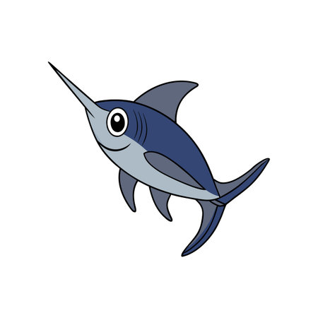 Cartoon swordfish with adorable design, isolated on white backgroundのイラスト素材